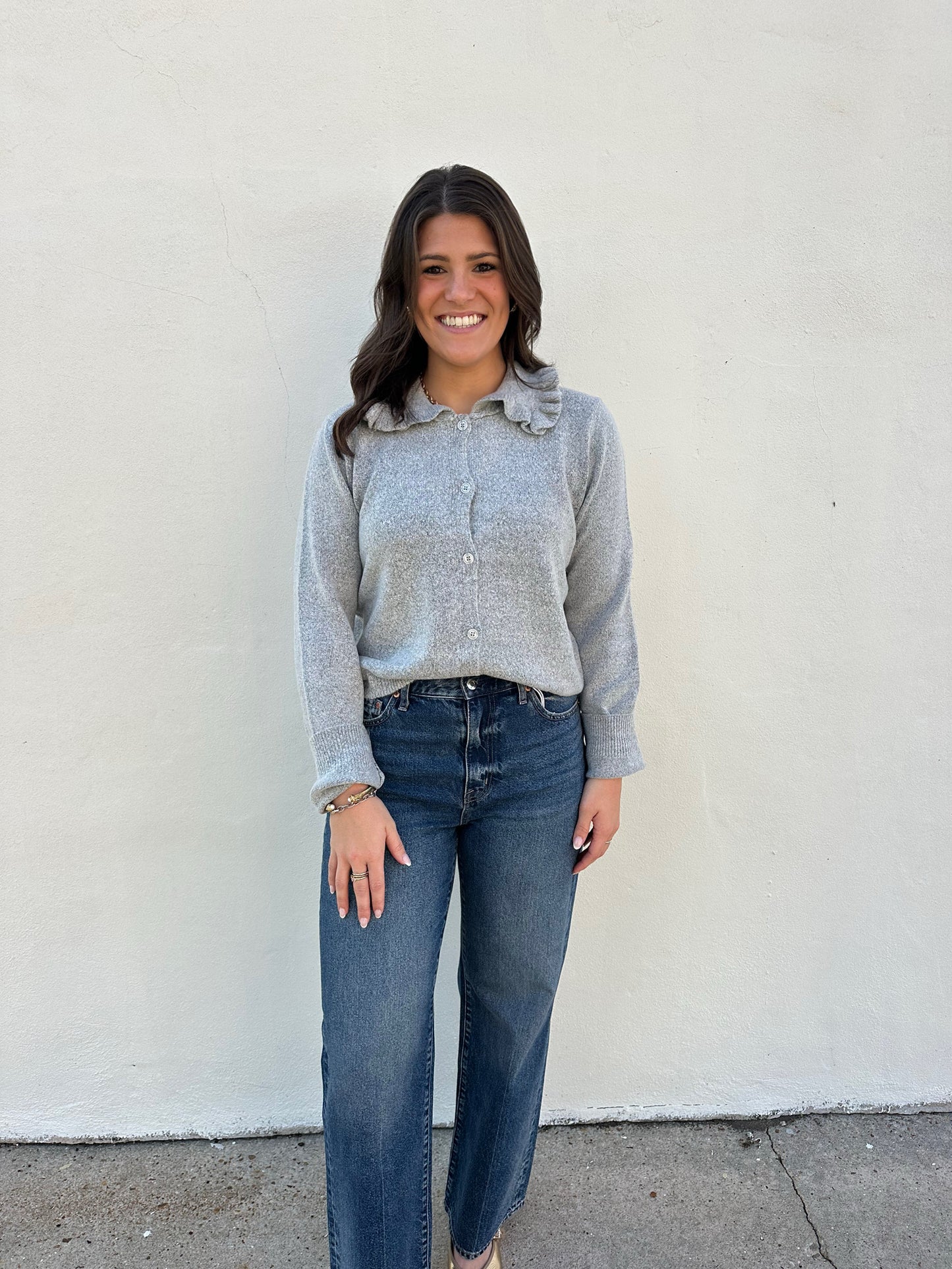 Ruffle Collar Cardigan Sweater