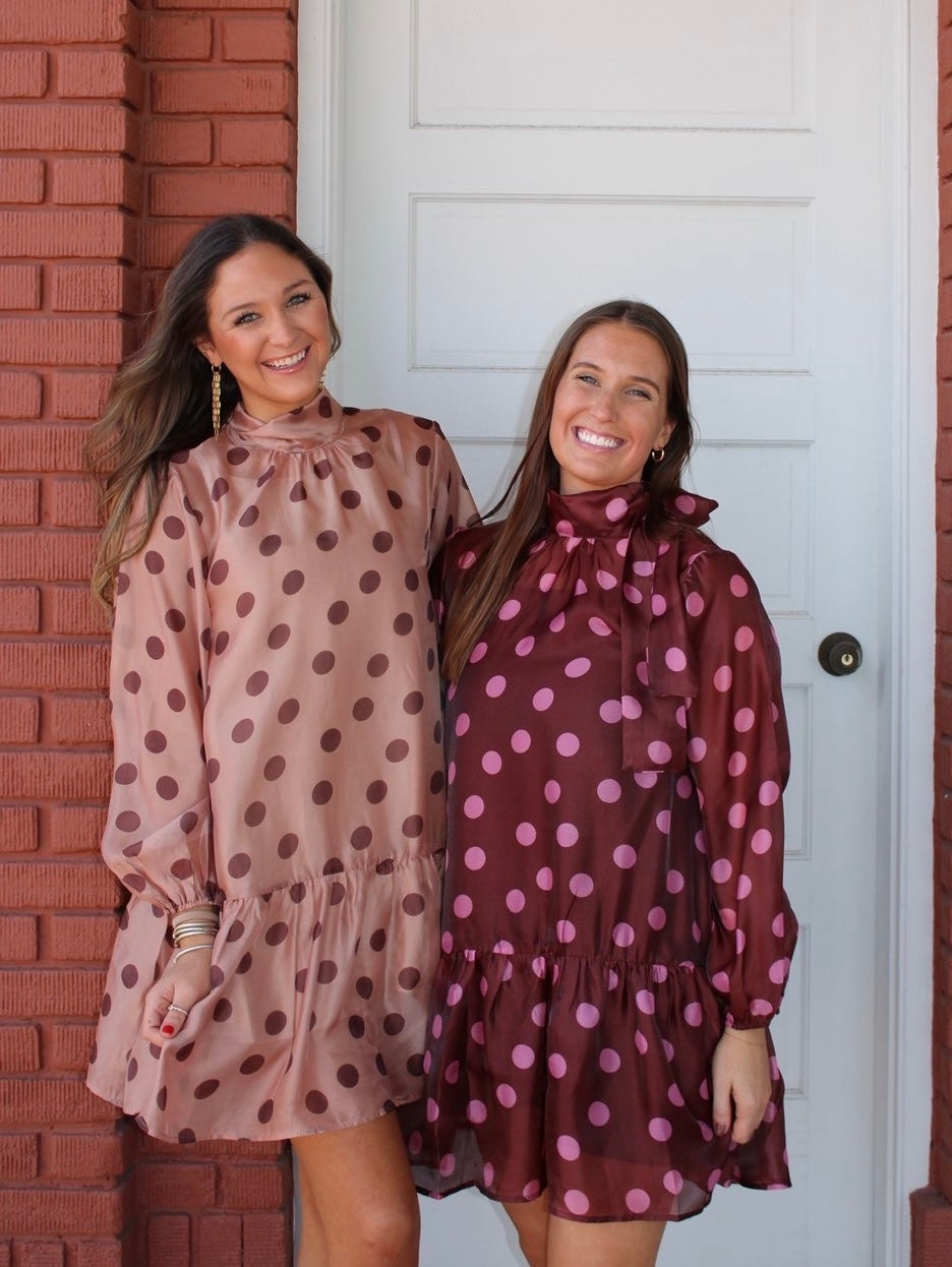 Polka Dot Mini Dress in Taupe