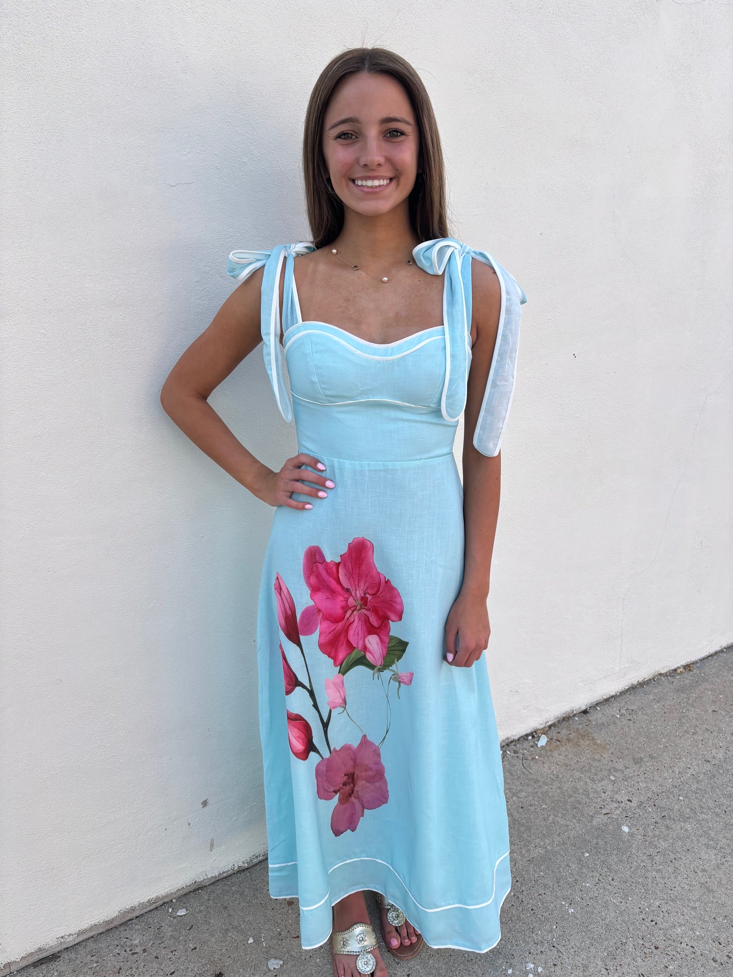 Turquoise Flower Maxi Dress