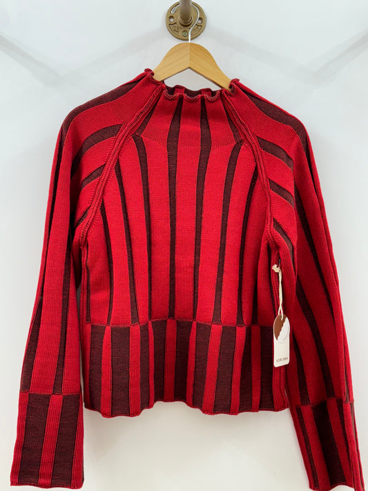 Rowan Mock Neck Sweater Red/Chocolate