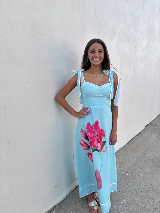 Turquoise Flower Maxi Dress