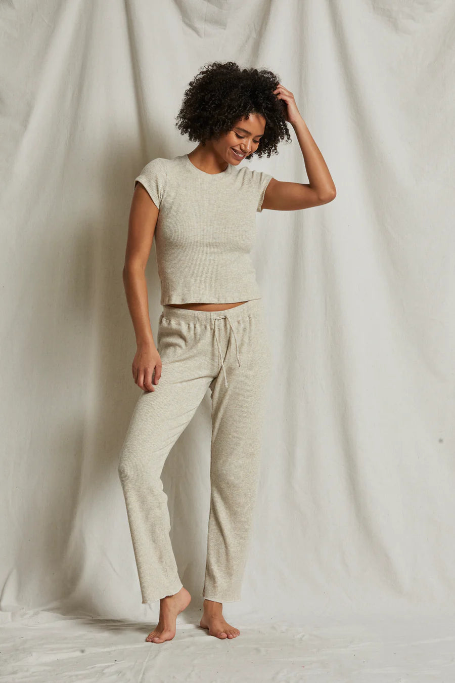 Leann Sweater Rib Jogger Heather Oatmeal