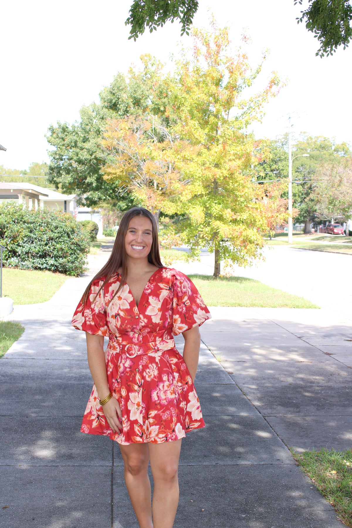 Fiery Red Floral Print Mini Dress
