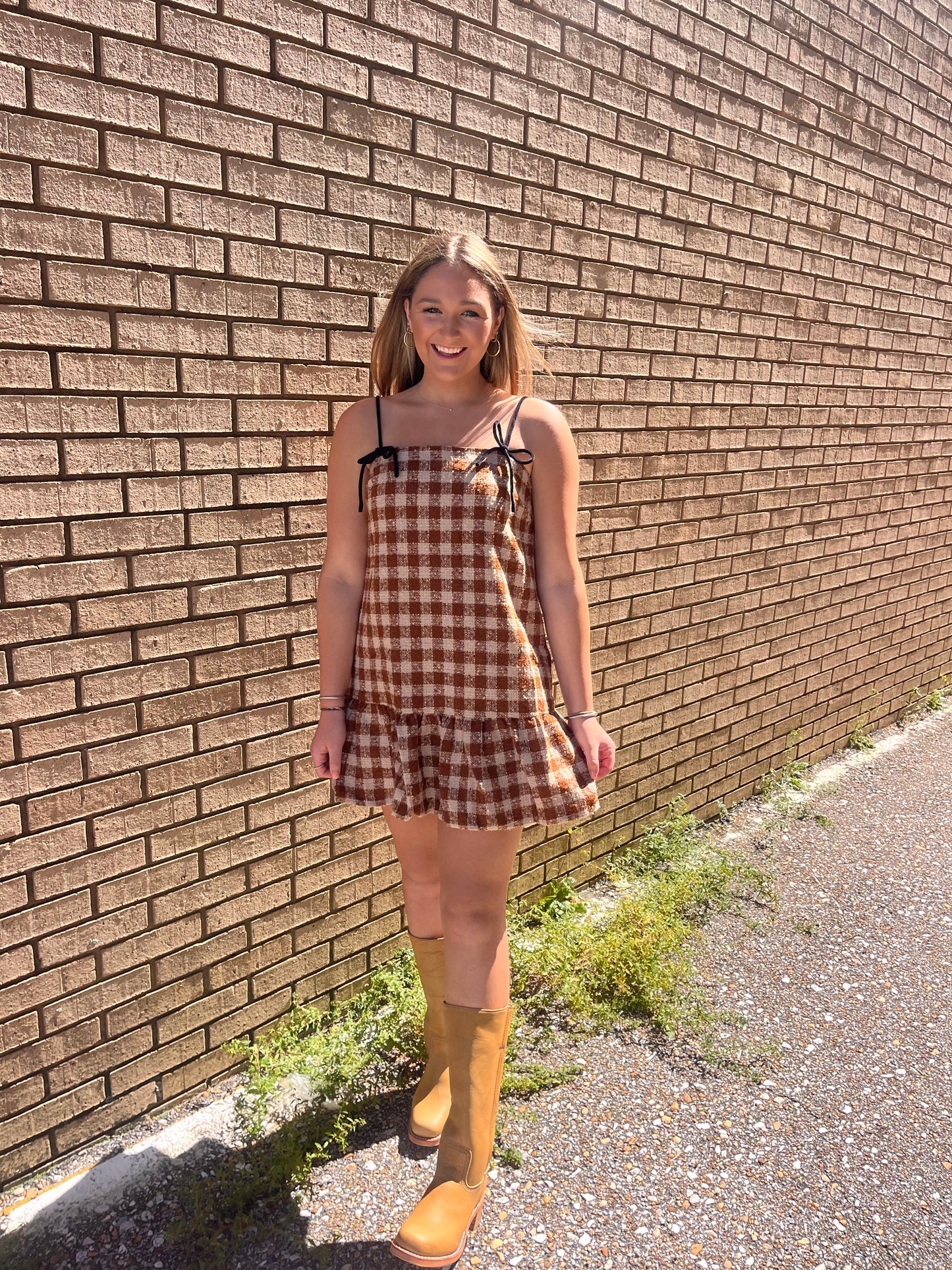 Tweed Mini Dress Cognac Check