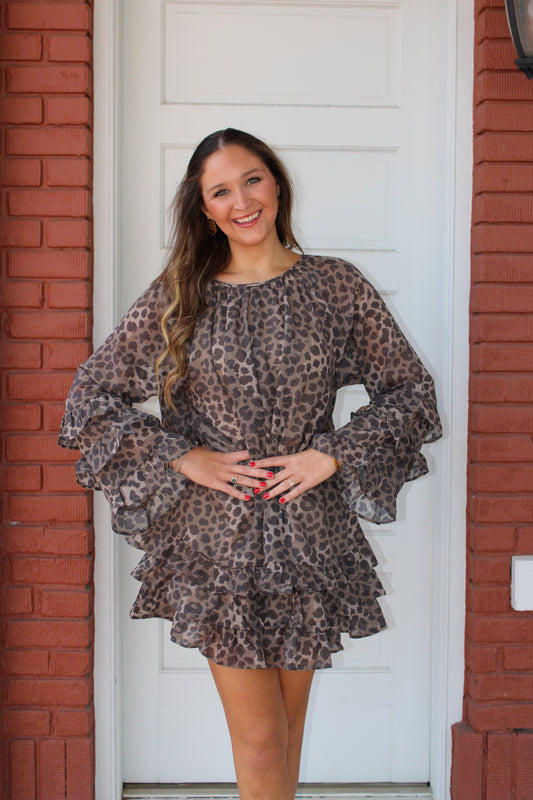 Brown Cheetah Mini Dress