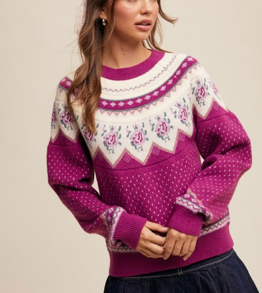 Vintage Flower Crew Neck Sweater