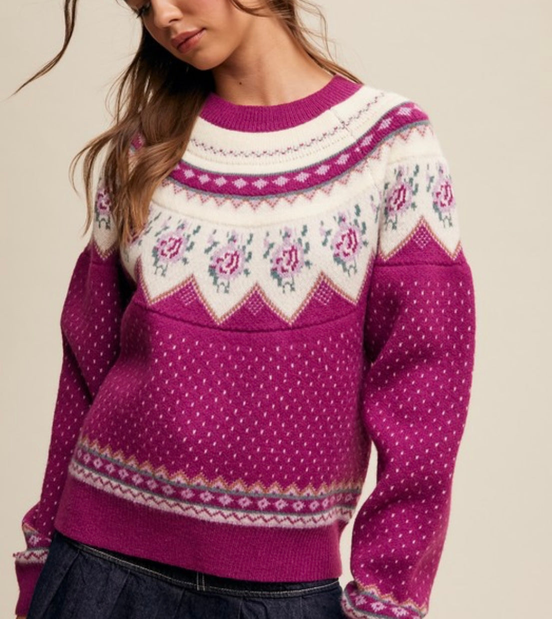 Vintage Flower Crew Neck Sweater