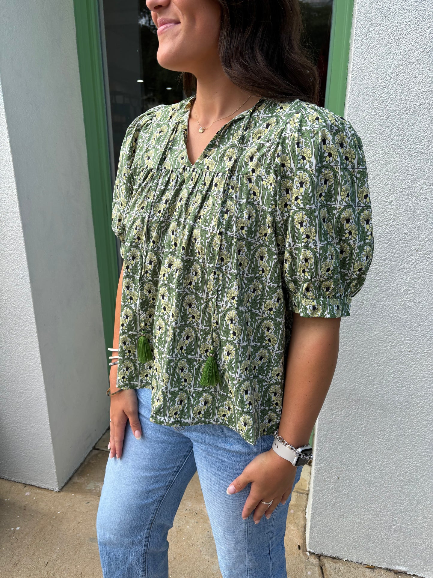Olive Floral Top