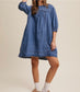 Denim Pleated Detail Babydoll Dress