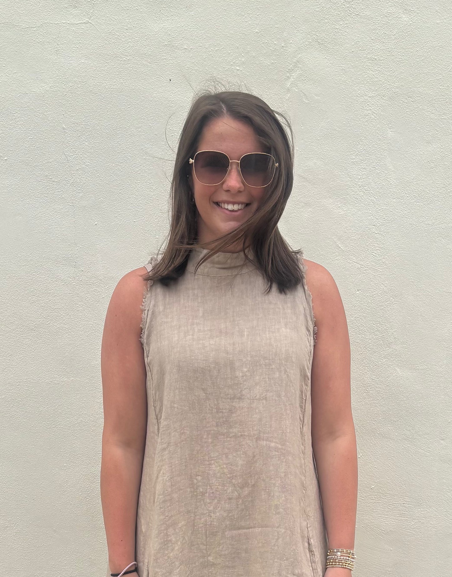 Linen Mock Neck Maxi Beige