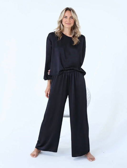 PJ Harlow Perla Satin Crew Neck Black