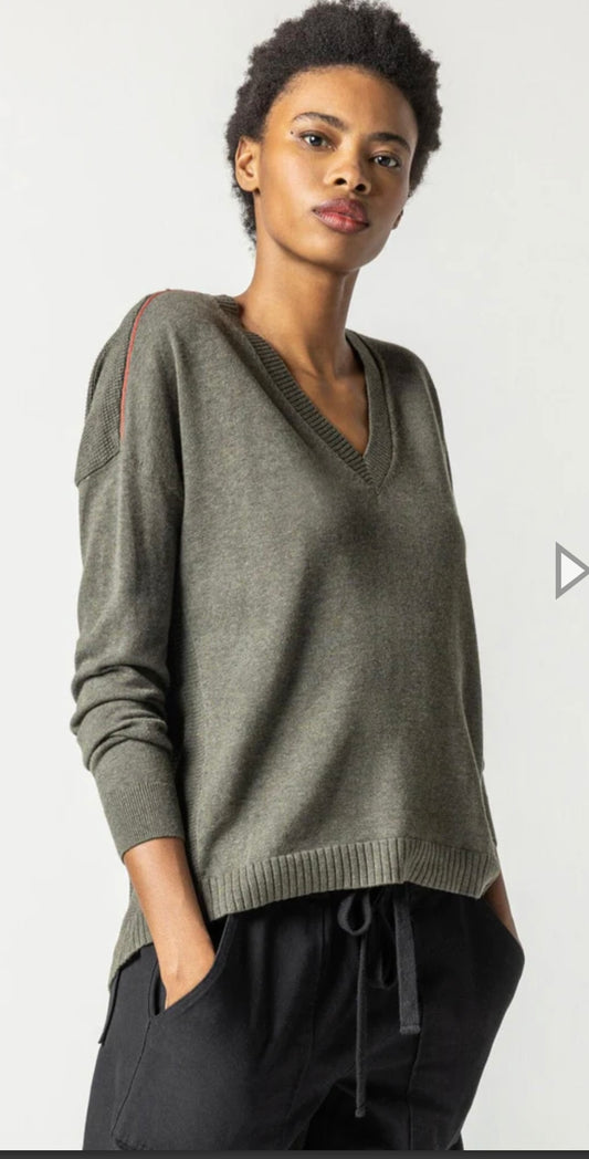 Lilla P Wrapped Seam V Neck Sweater