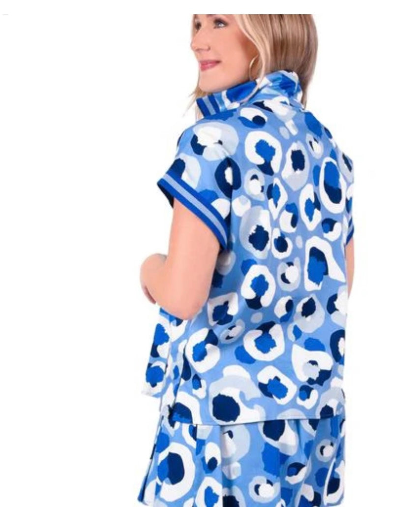 Emily McCarthy Poppy Pullover Blue Cheetah