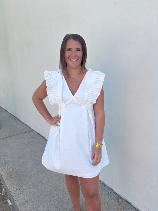 Pleat Detail Dress White