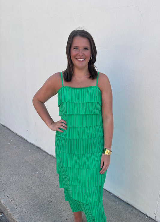 Green Pleated Midi Dress