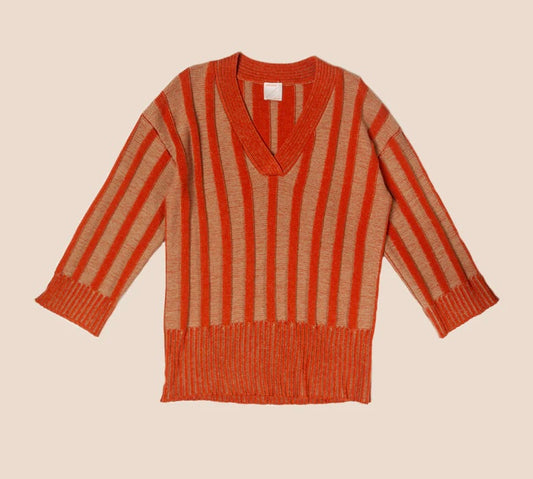 Rowan V Neck Sweater Rust/Camel