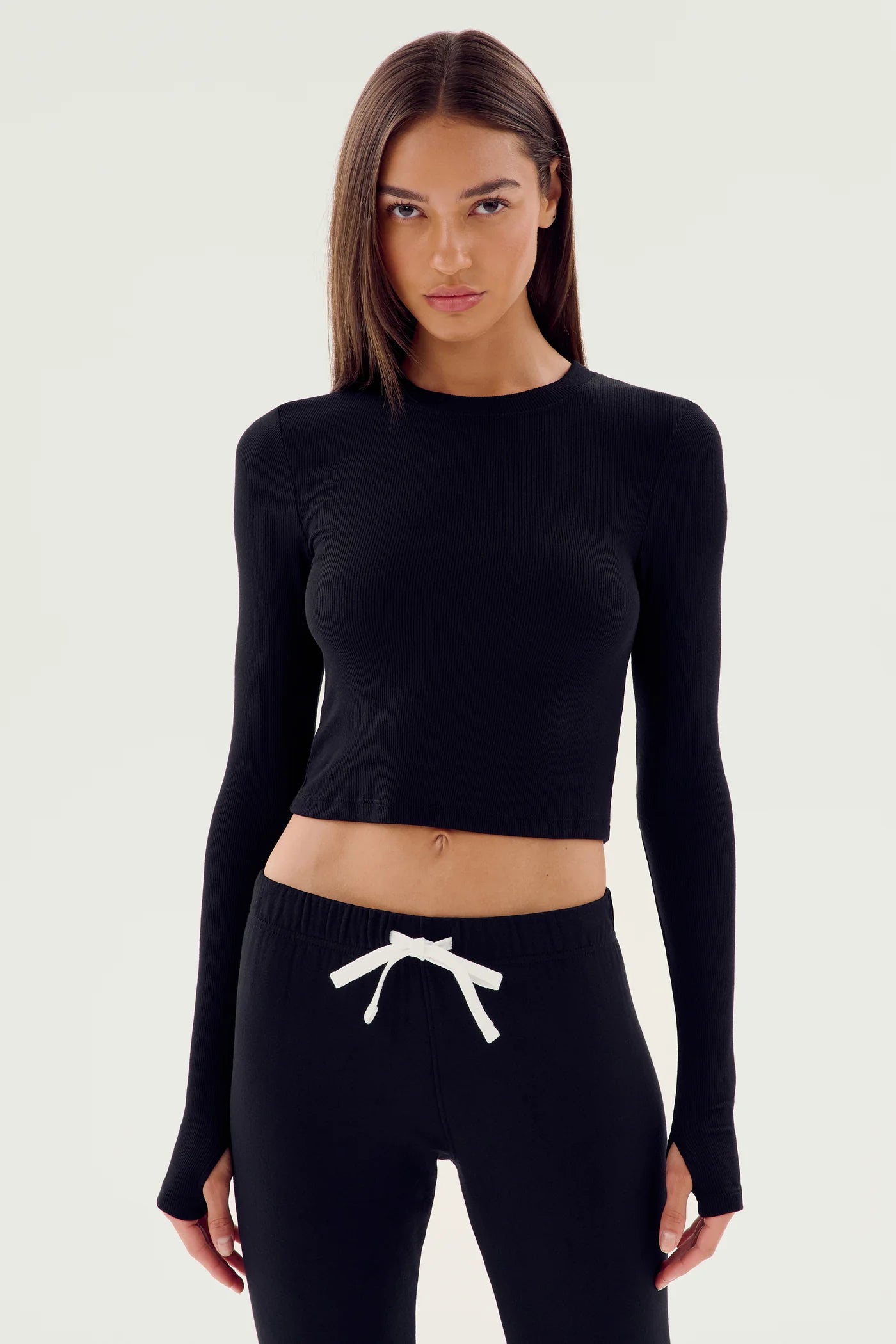 Louise Rib Long Sleeve Crop Black