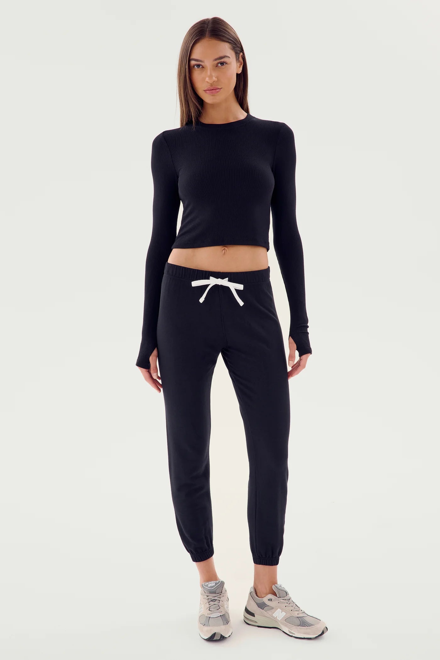 Louise Rib Long Sleeve Crop Black