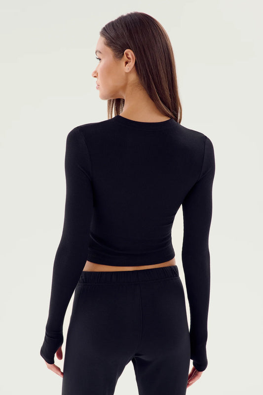 Louise Rib Long Sleeve Crop Black