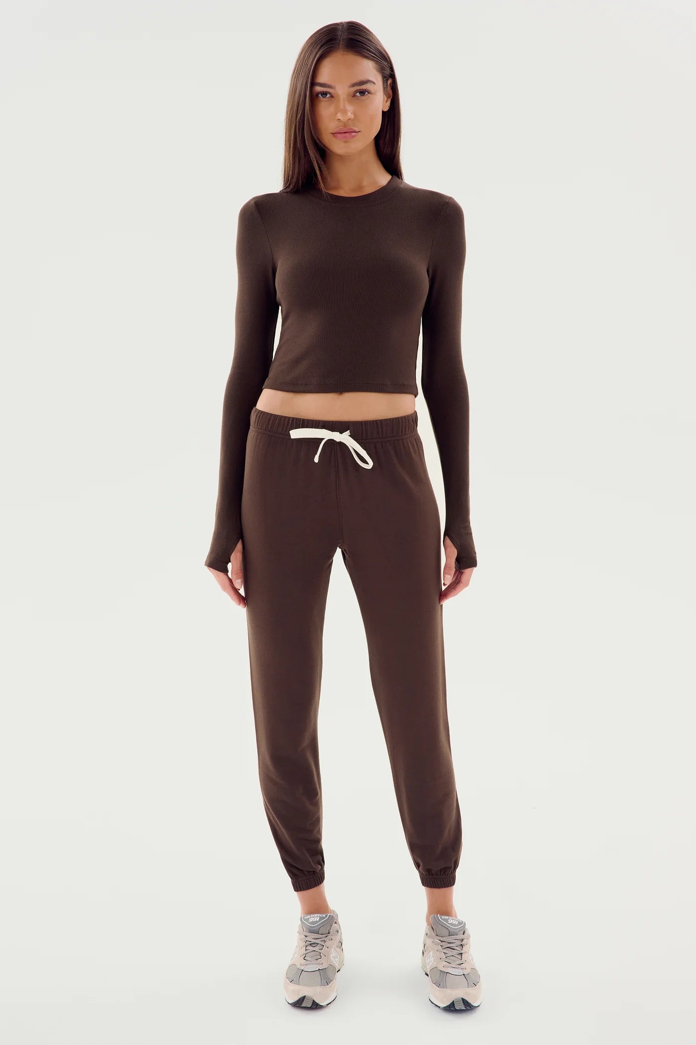 Louise Rib Long Sleeve Crop Chocolate