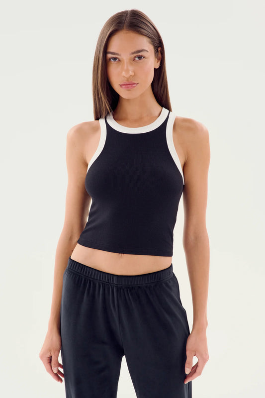 Kiki Rib Crop Tank Black/White