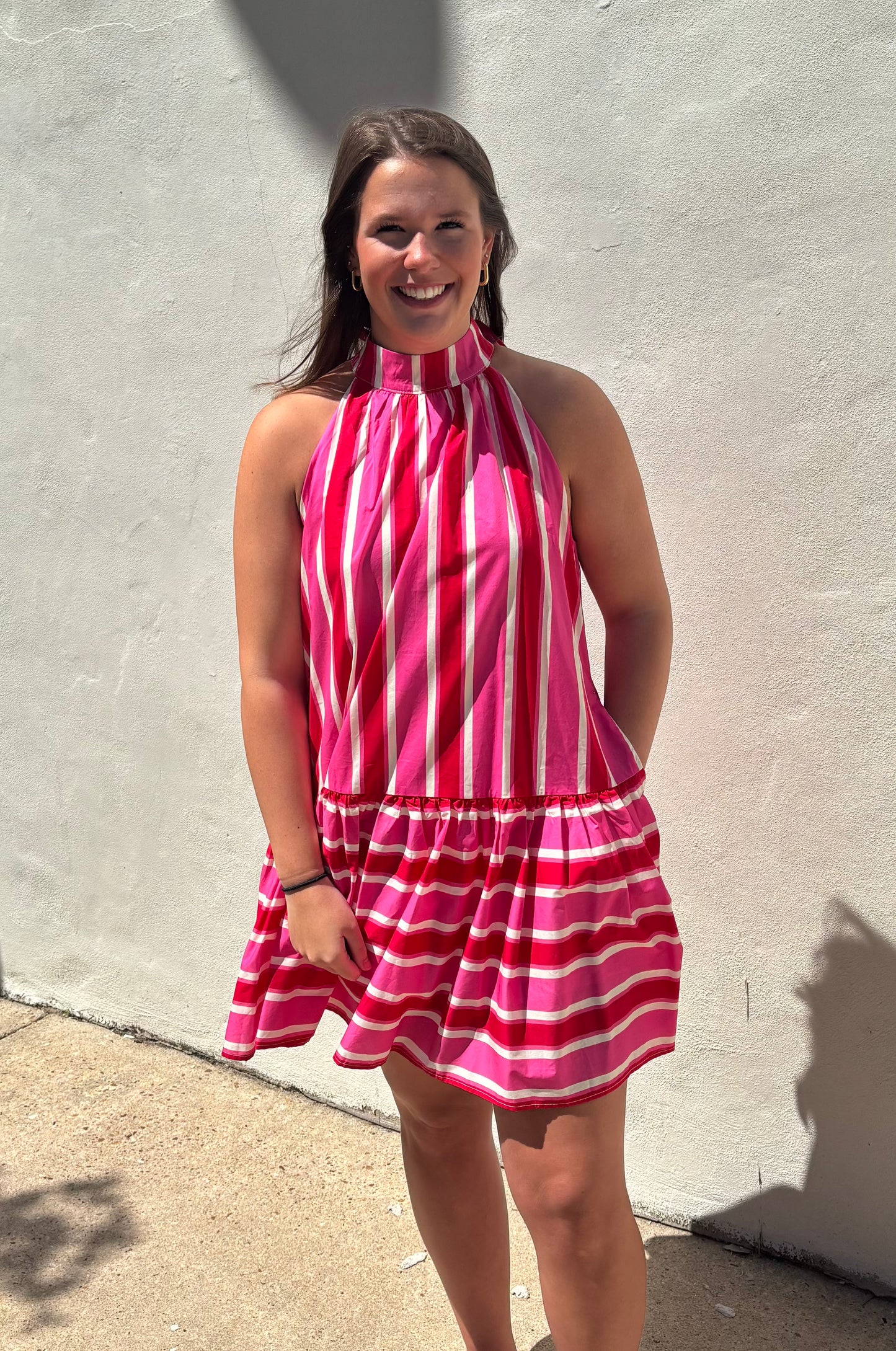 PInk & Red Stripe Halter Dress