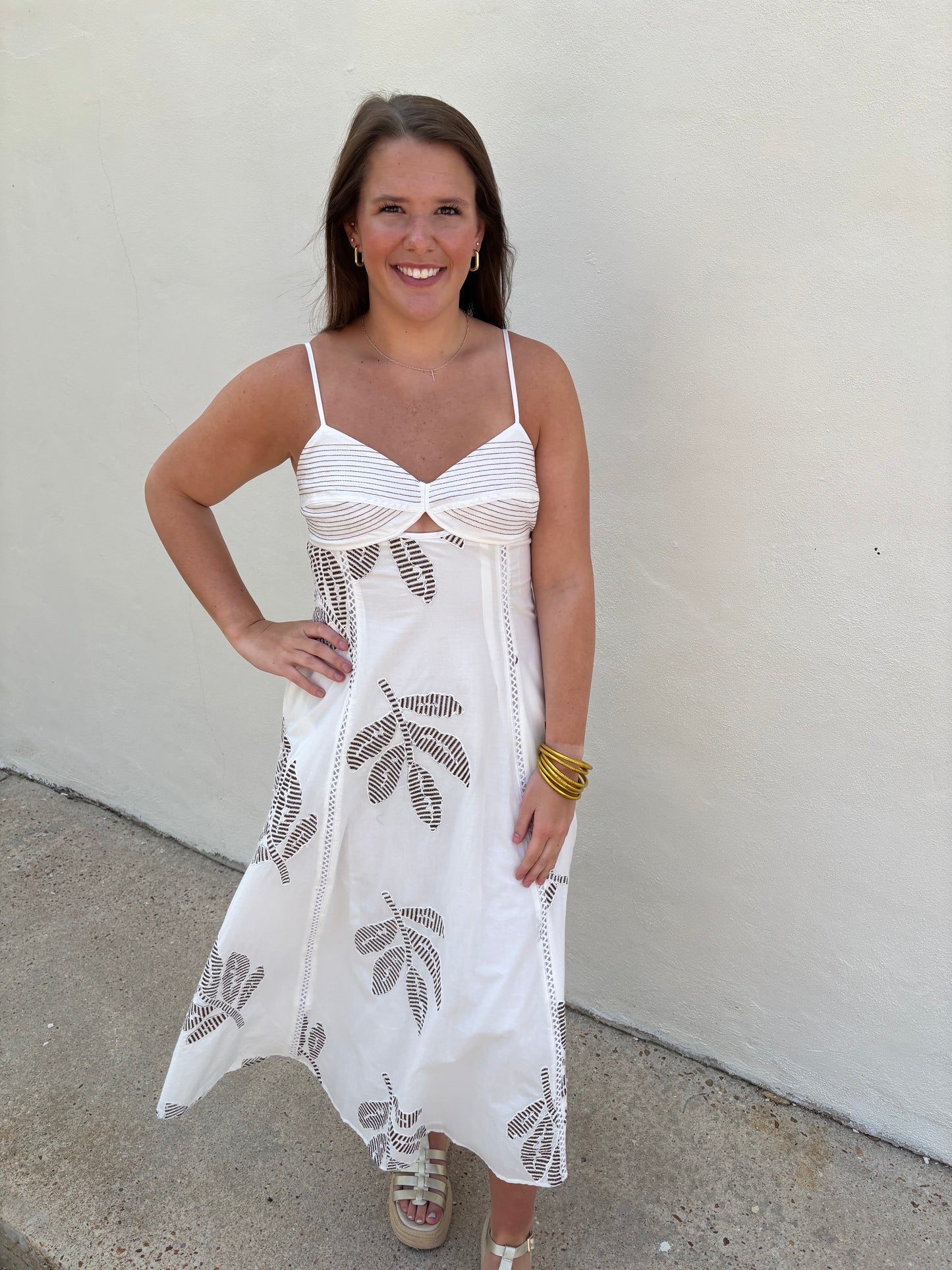Brown Stitch Detail Midi