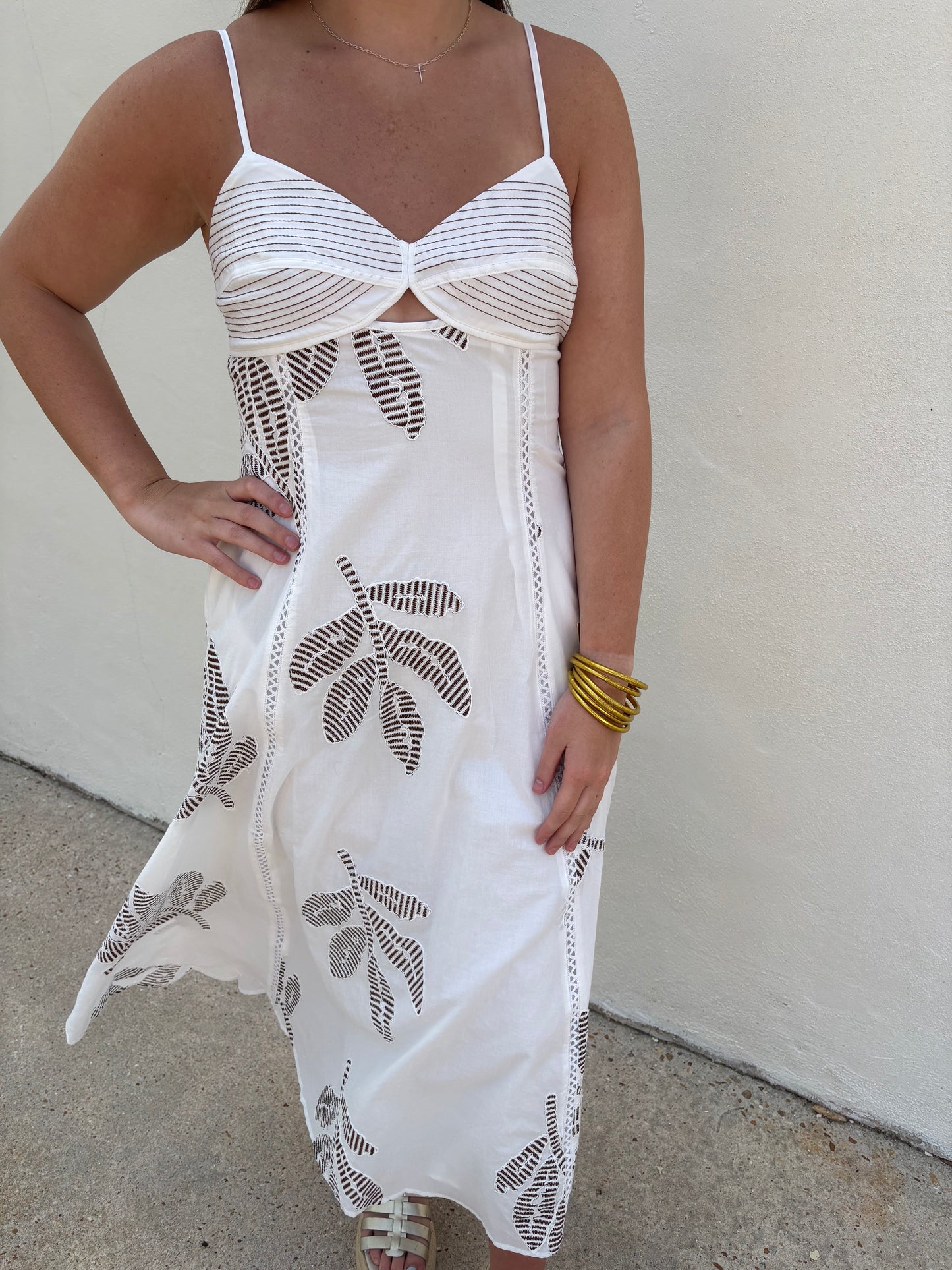Brown Stitch Detail Midi
