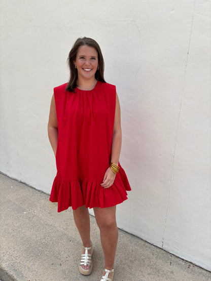 Ruffle Hem Drop Waist Dress Red