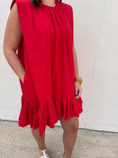 Ruffle Hem Drop Waist Dress Red