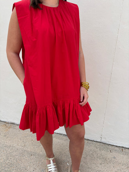 Ruffle Hem Drop Waist Dress Red
