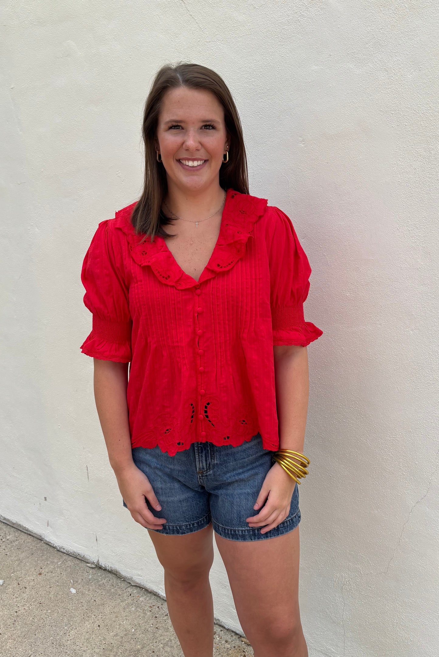 Tomato Red Embroidered Top