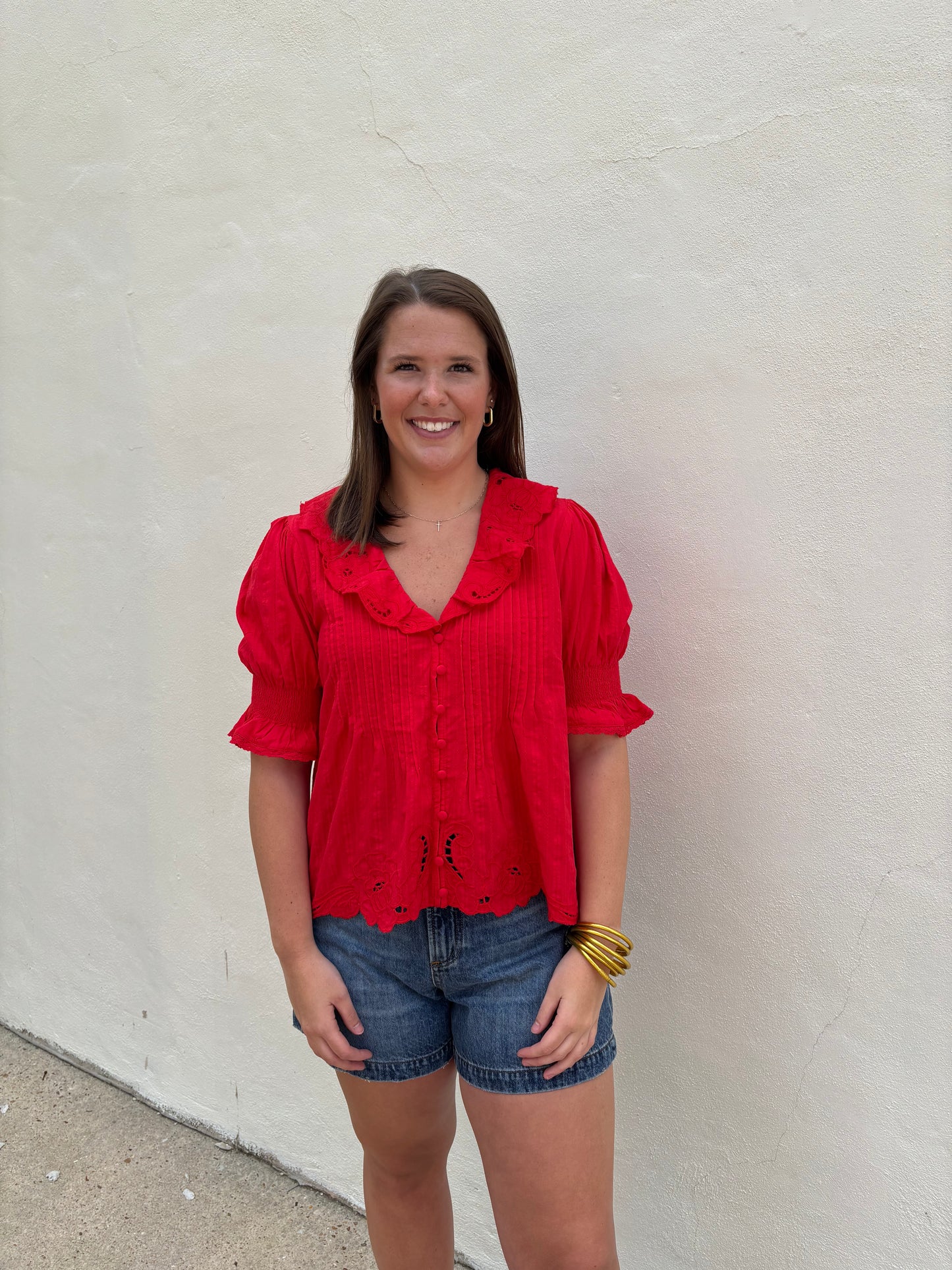 Tomato Red Embroidered Top