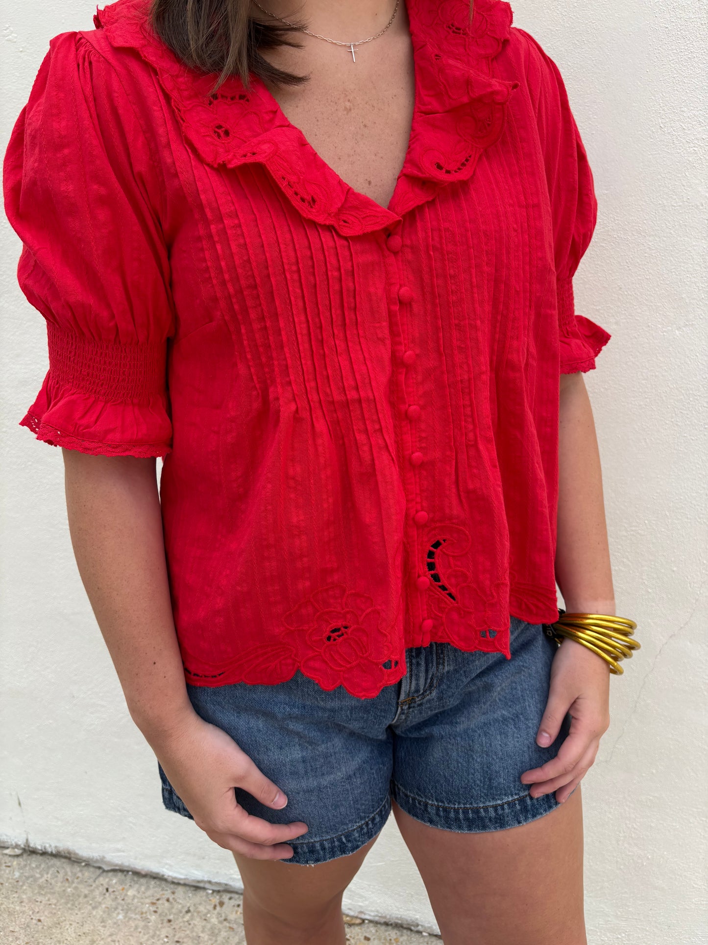 Tomato Red Embroidered Top