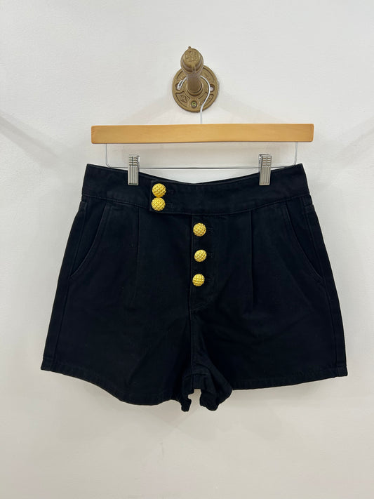 Button Detail Black Denim Shorts