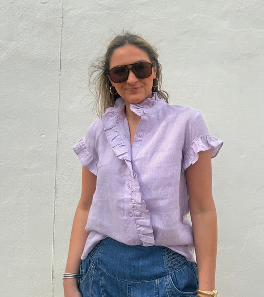 Lilac Linen Ruffle Shirt