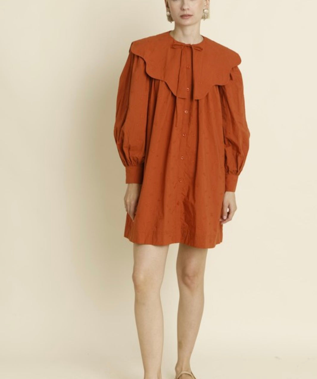 Terracotta Scallop Collar Mini Dress