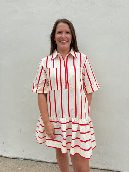 Collar Neck Short Sleeve Mini Dress