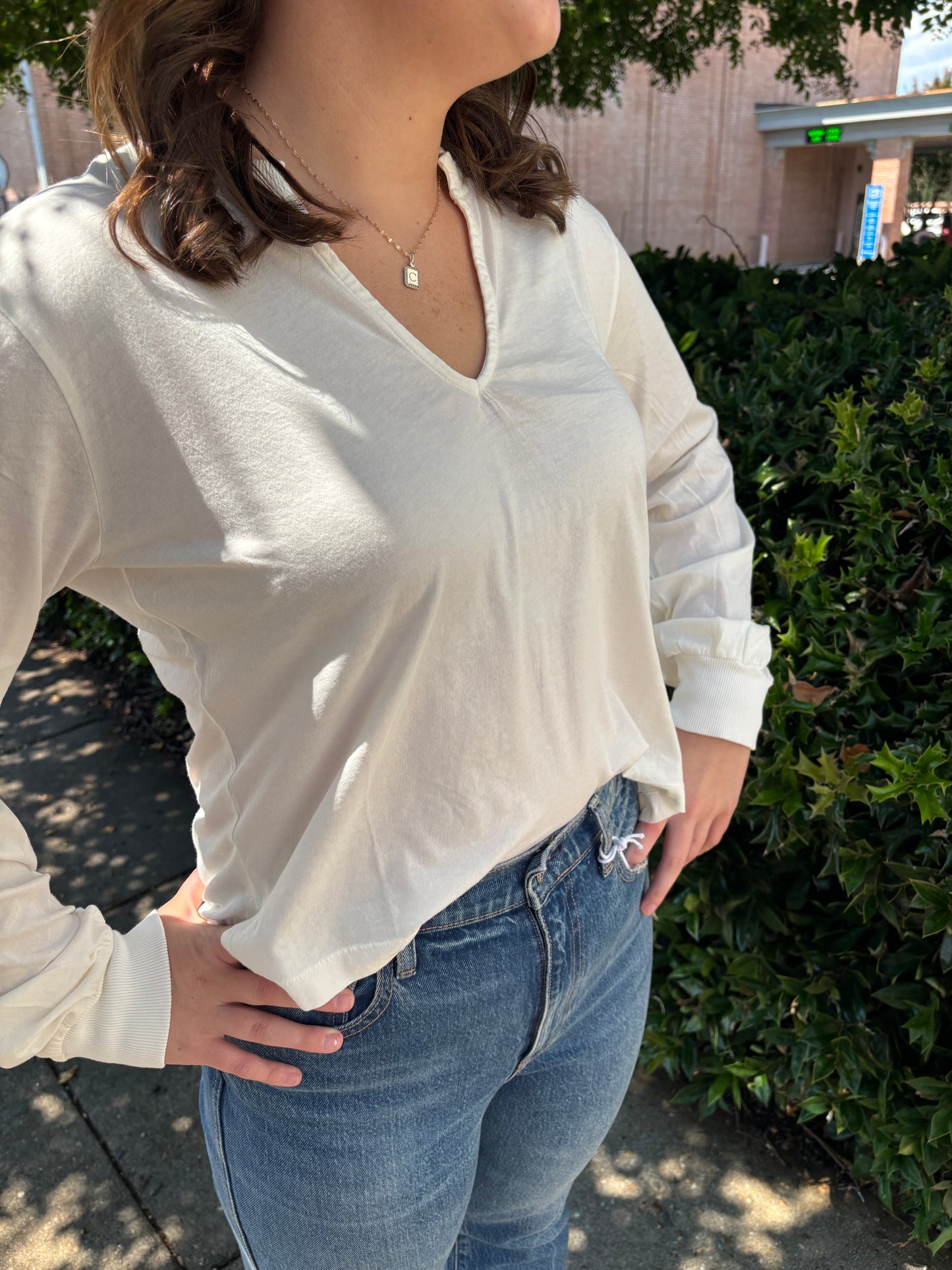 Rib Mix Split Tee Pearl