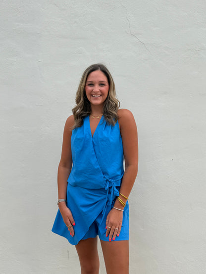 Hayley Wrap Top in Blue
