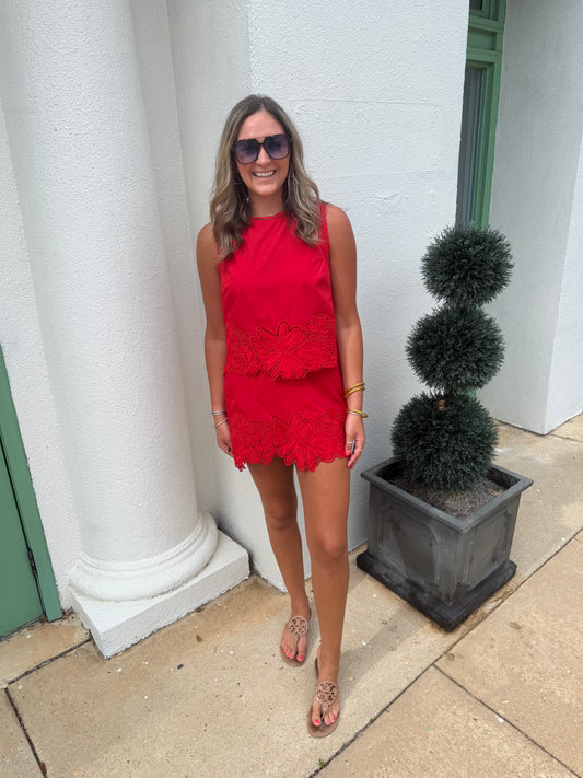 Kayla Eyelet Top in Red