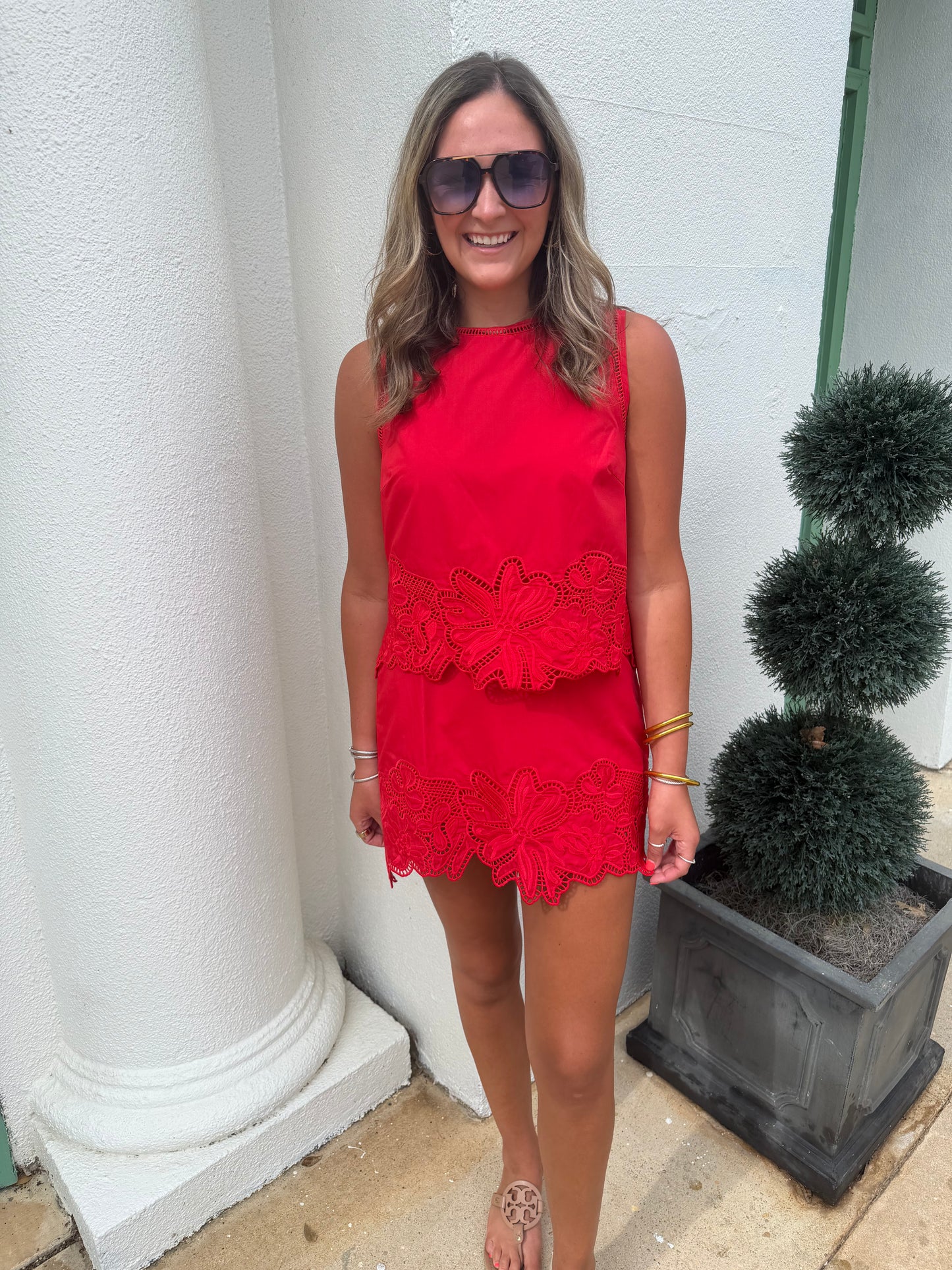 Kayla Eyelet Top in Red