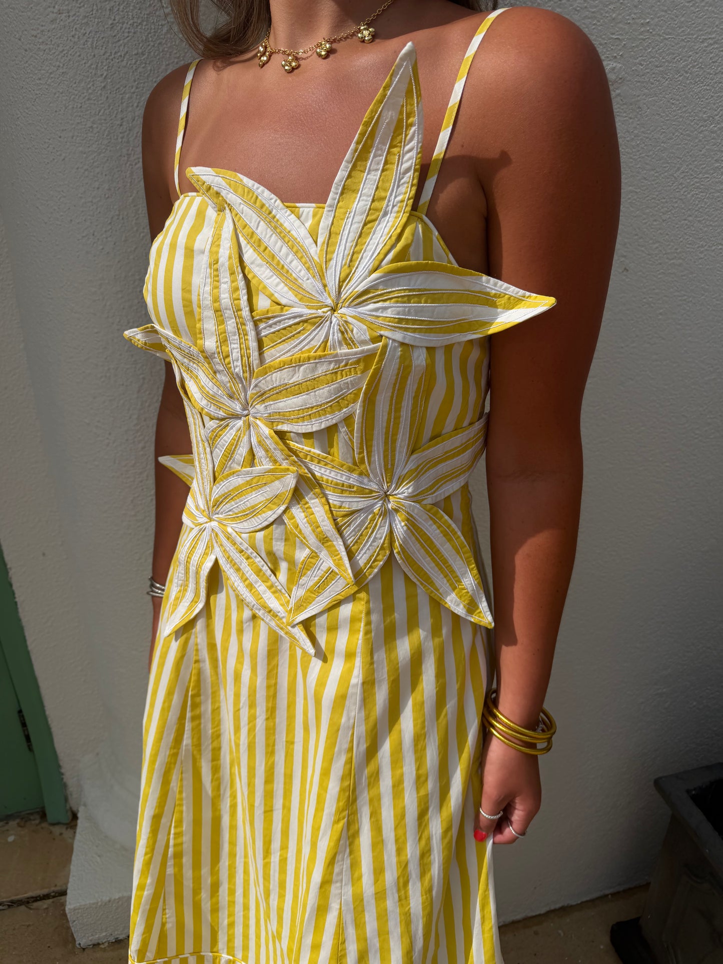 Striped Flower Applique Maxi Dress
