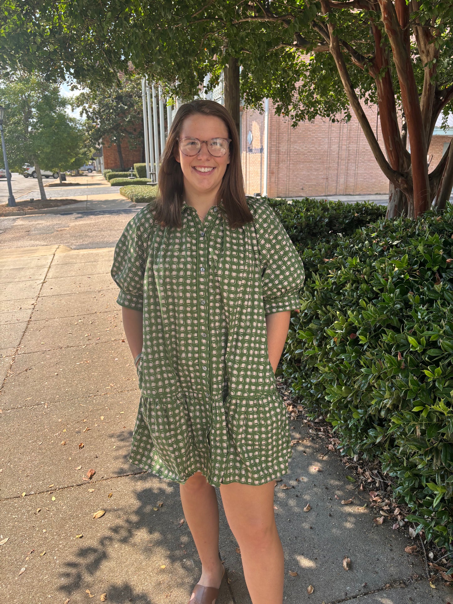 Green/Pink Drop Waist Dress