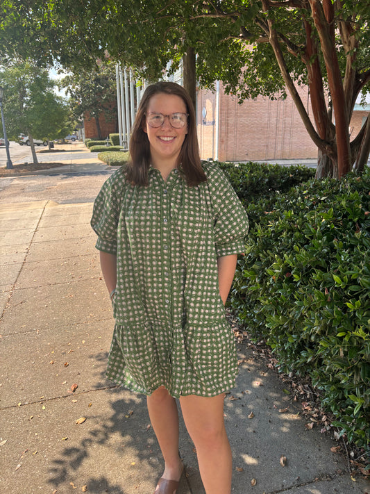 Green/Pink Drop Waist Dress