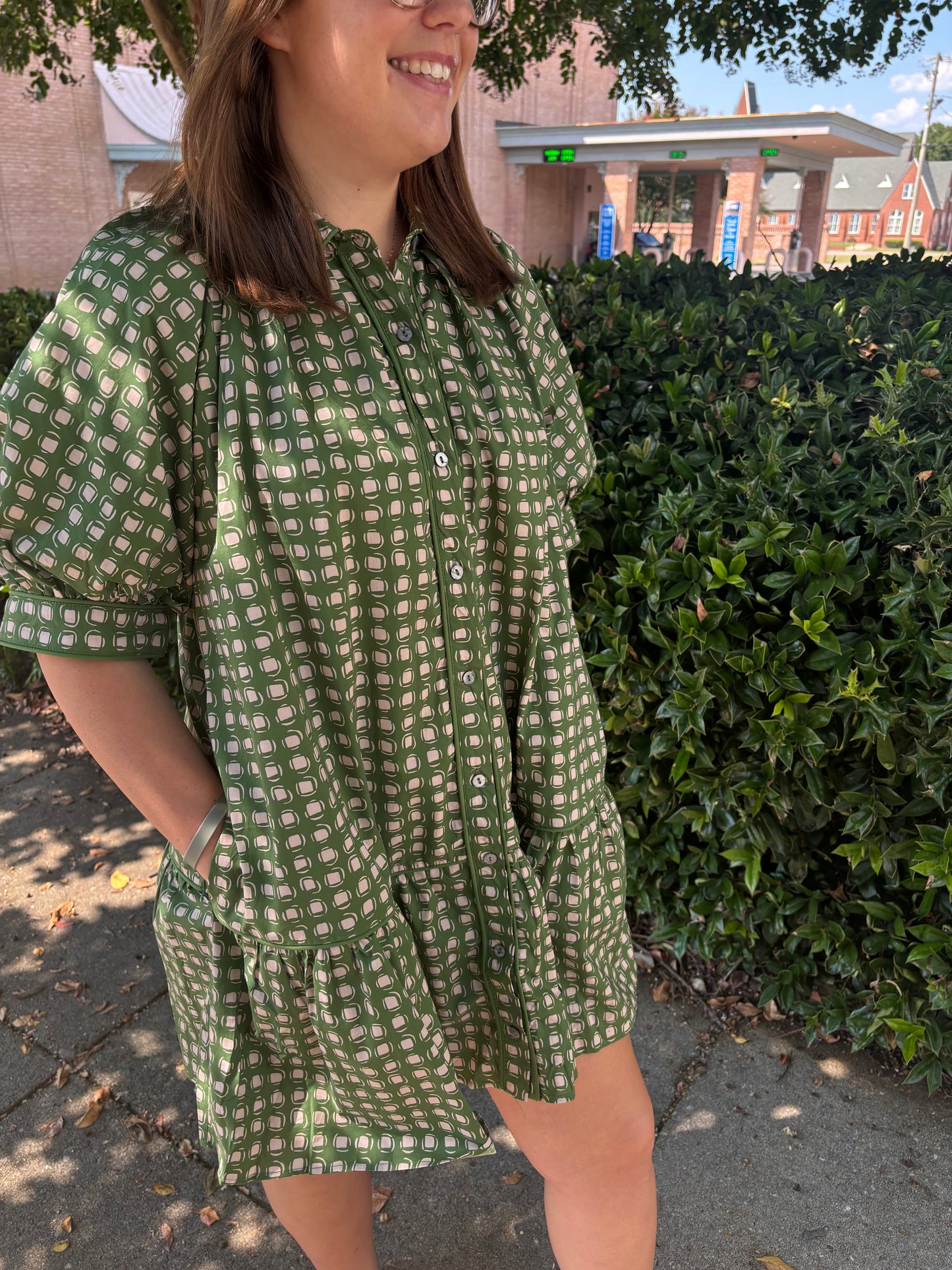 Green/Pink Drop Waist Dress