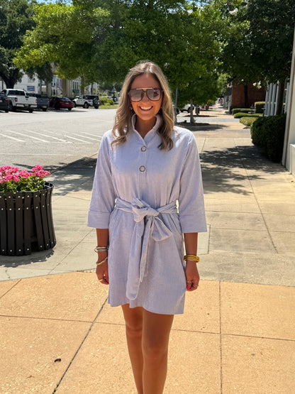 Arden Dress Blue and White Seersucker