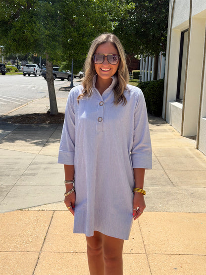 Arden Dress Blue and White Seersucker
