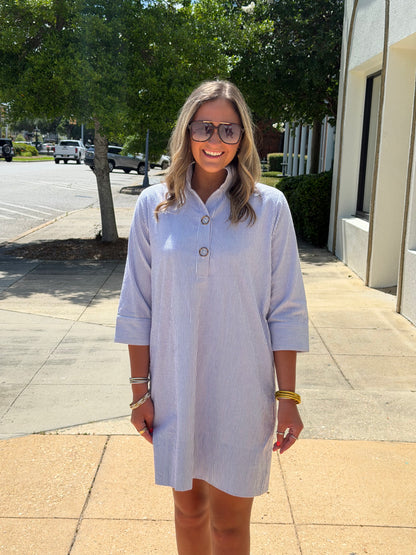 Arden Dress Blue and White Seersucker