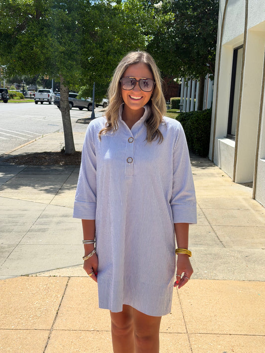 Arden Dress Blue and White Seersucker